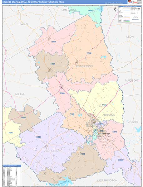 College Station-Bryan Metro Area Wall Map